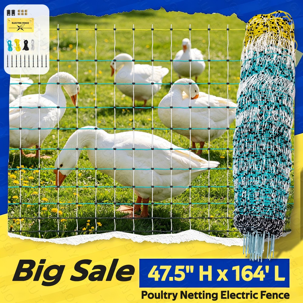 Portable Livestock Nets Mesh for Chickens,Ducks, Electric Fencing 164’L x 47.5″H
