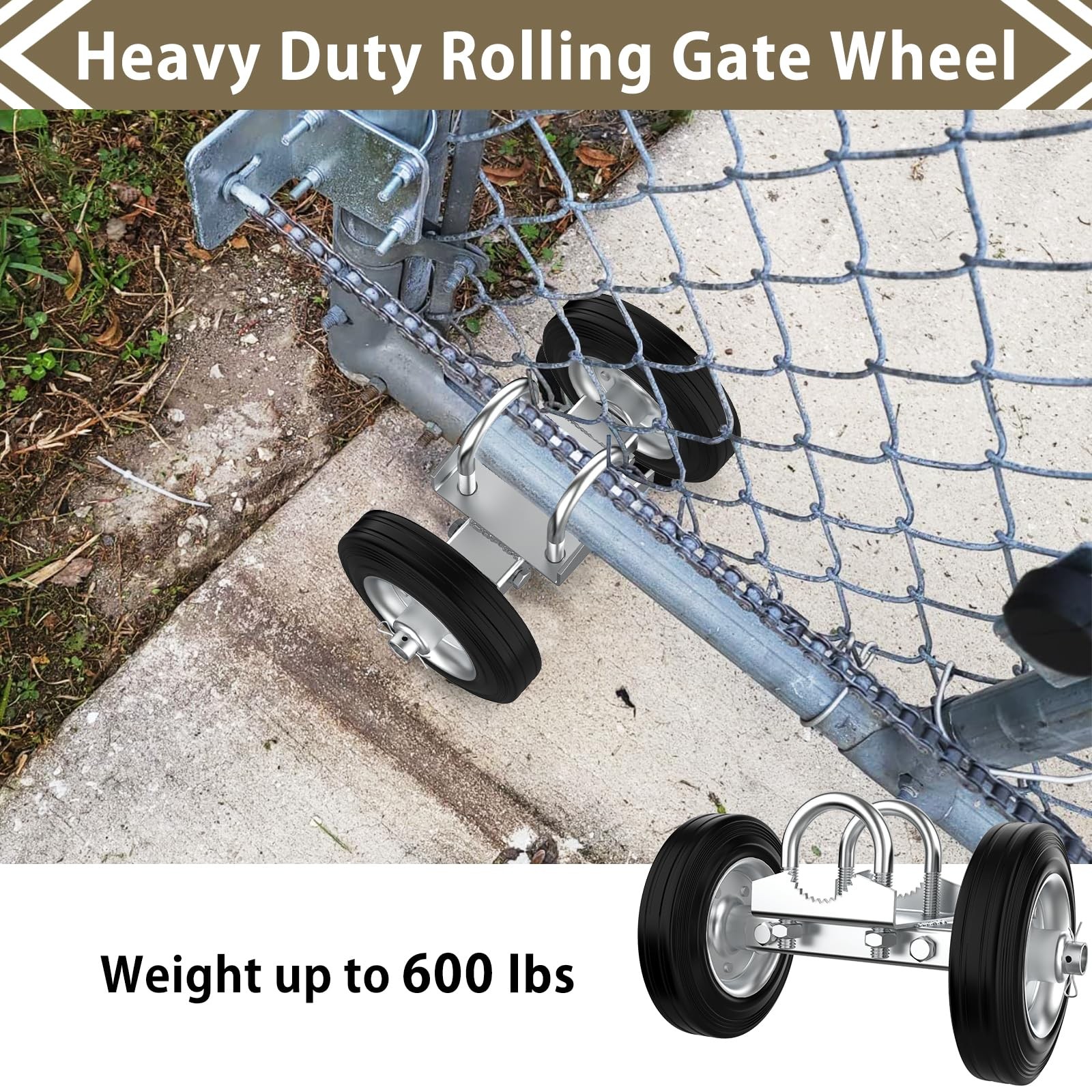 6″Rolling Gate Wheel Carrier Driveway Heavy Duty Steel Rolling Gate Rubber Wheel