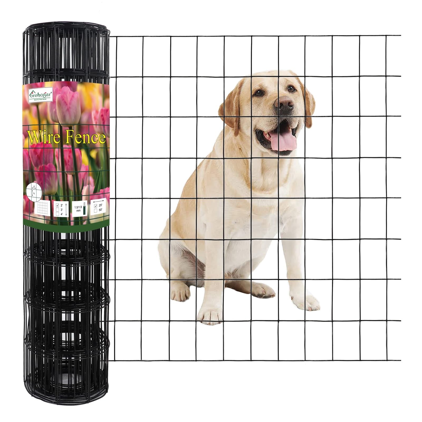 Black PVC Coated Welded Wire Fence 24 Inch x 25 Foot, 2 Inch x 3 Inch 16GA, G…