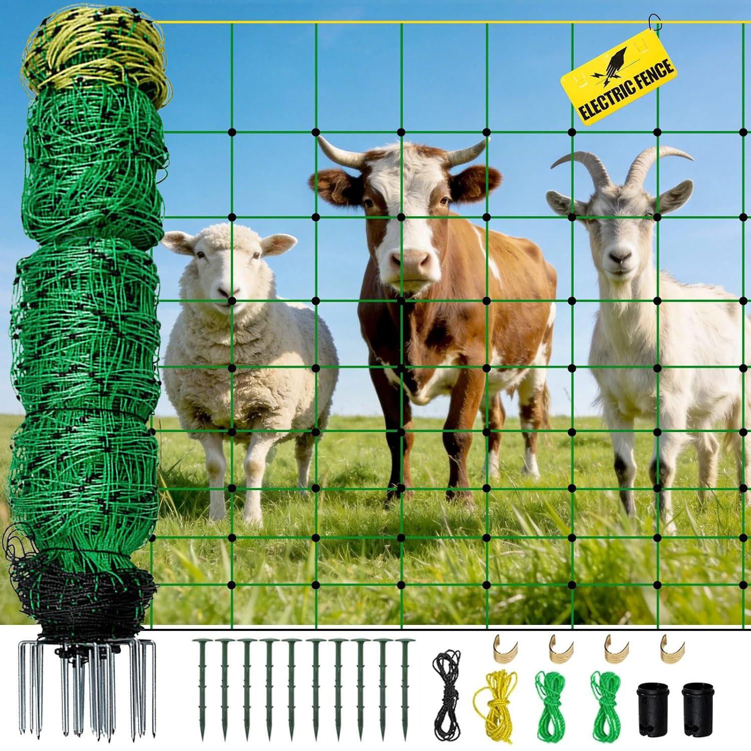 Electric Fence Netting, 164’L x 49.6″ H Movable Livestock Nets for Sheep, Hogs,
