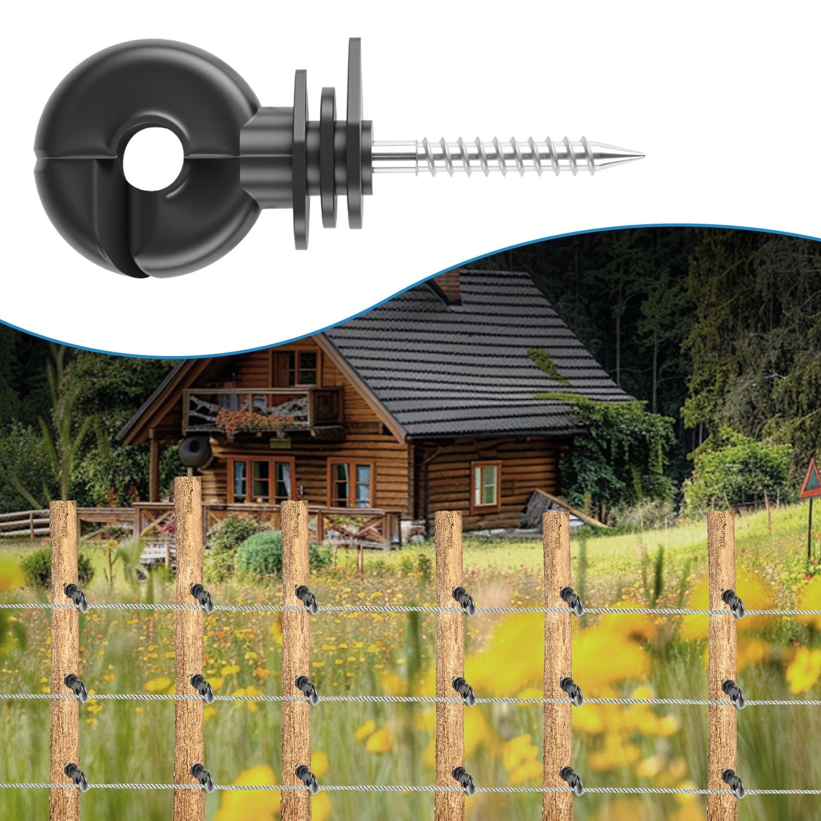 120PCS Electric Fence Insulator Screws & Rings for Wood Posts + Insulator Tool
