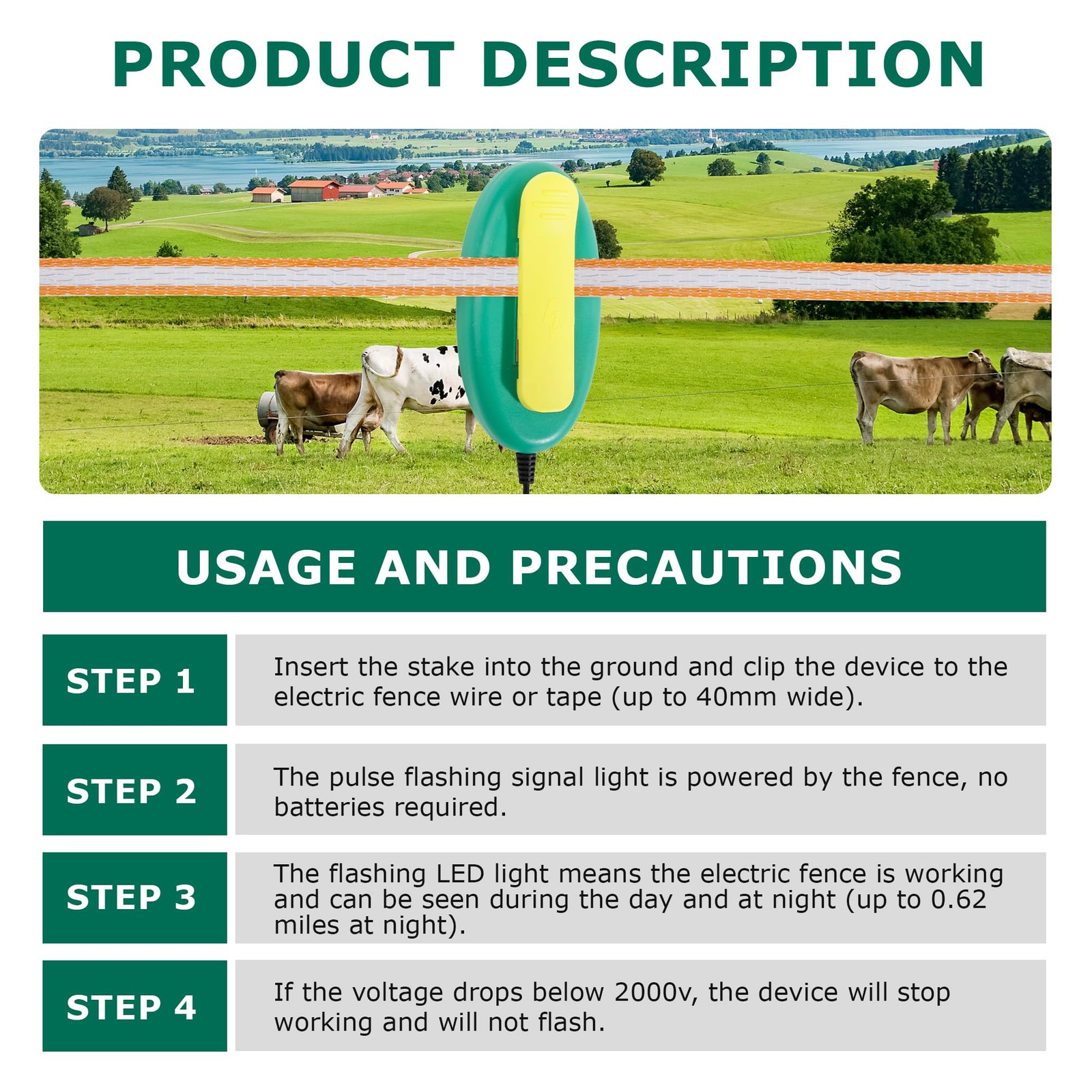 Electric Fence Tester with LED Indicator Lights, Tester Indicator for Pulsed Ene