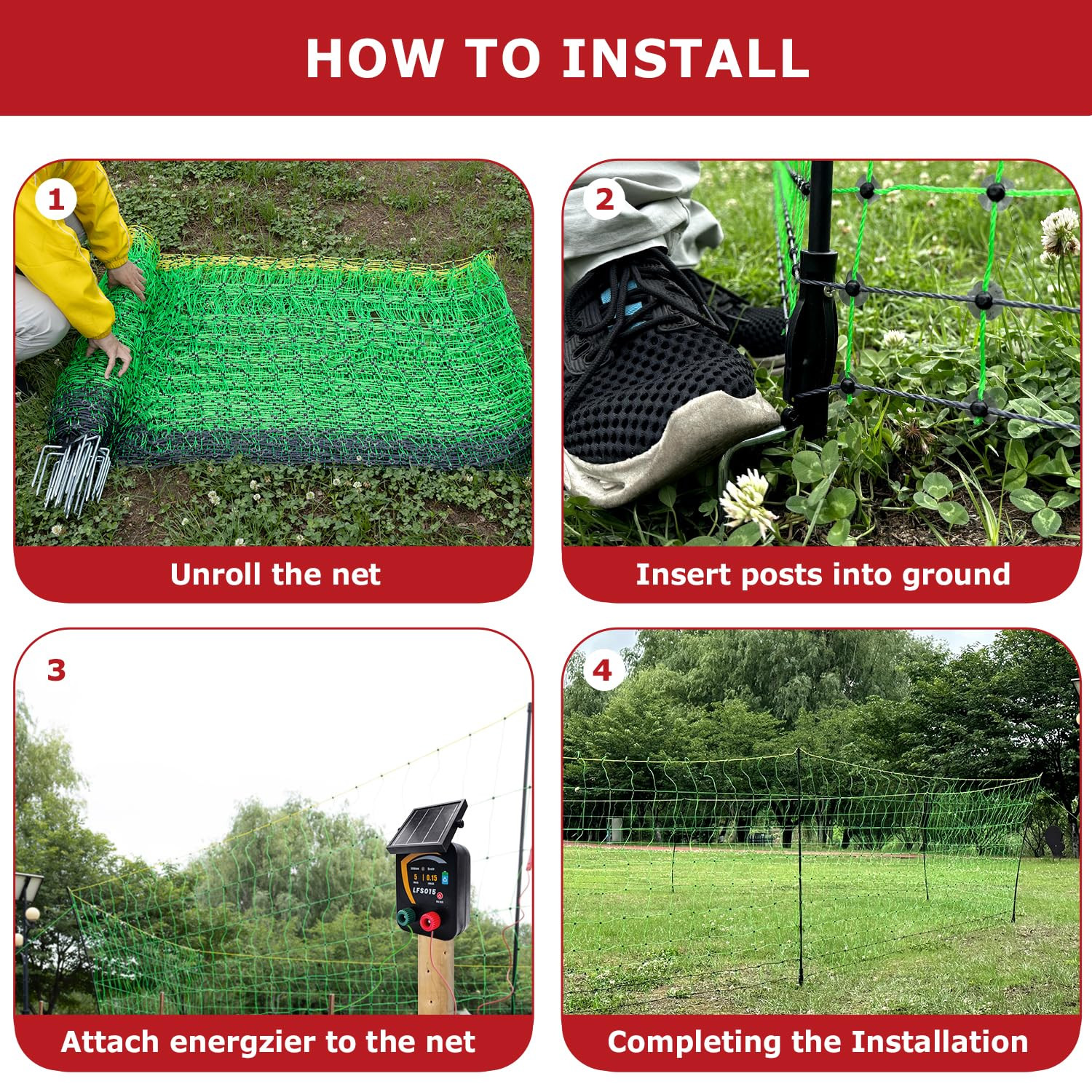 Electric Fence Netting, 164’L X 42.5″ H Electric Fence Kit for Livestock, Goat,