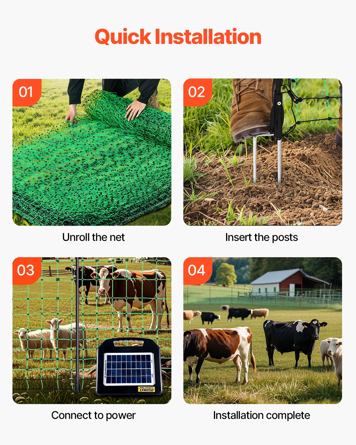 VEVOR Electric Netting Fence Kit Sheep Fencing 35″H x 164’L with Posts Spikes