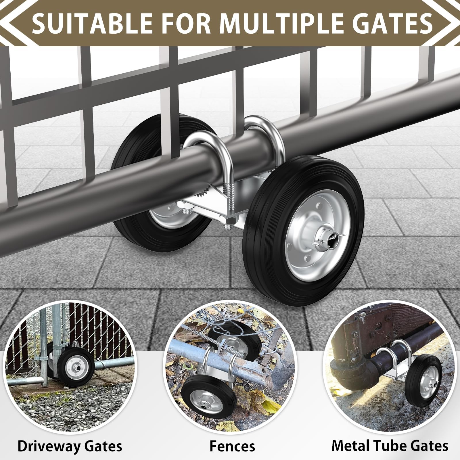 6″Rolling Gate Wheel Carrier Driveway Heavy Duty Steel Rolling Gate Rubber Wheel