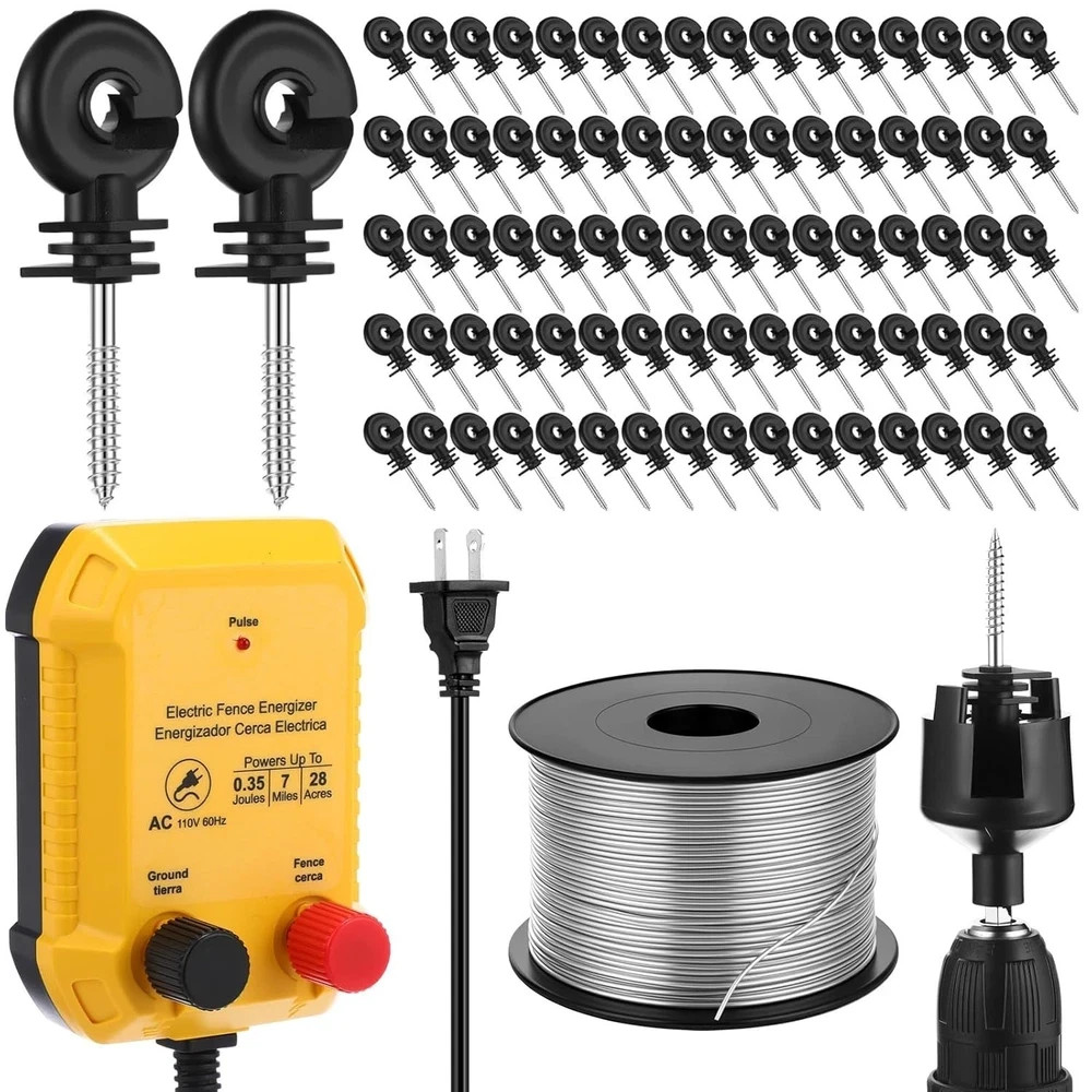Electric Fence Kit 2 Mile 110V Plug In Animal Predator Barrier 250Ft Wire