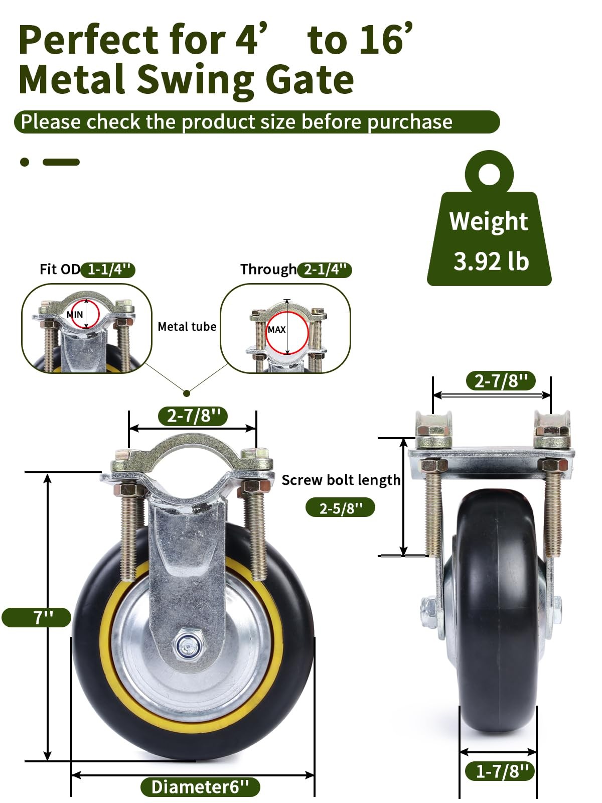 Gate Wheels for Metal Tube Gate – 6″ Farm Gate Wheel for Metal Swing Gate Fen…