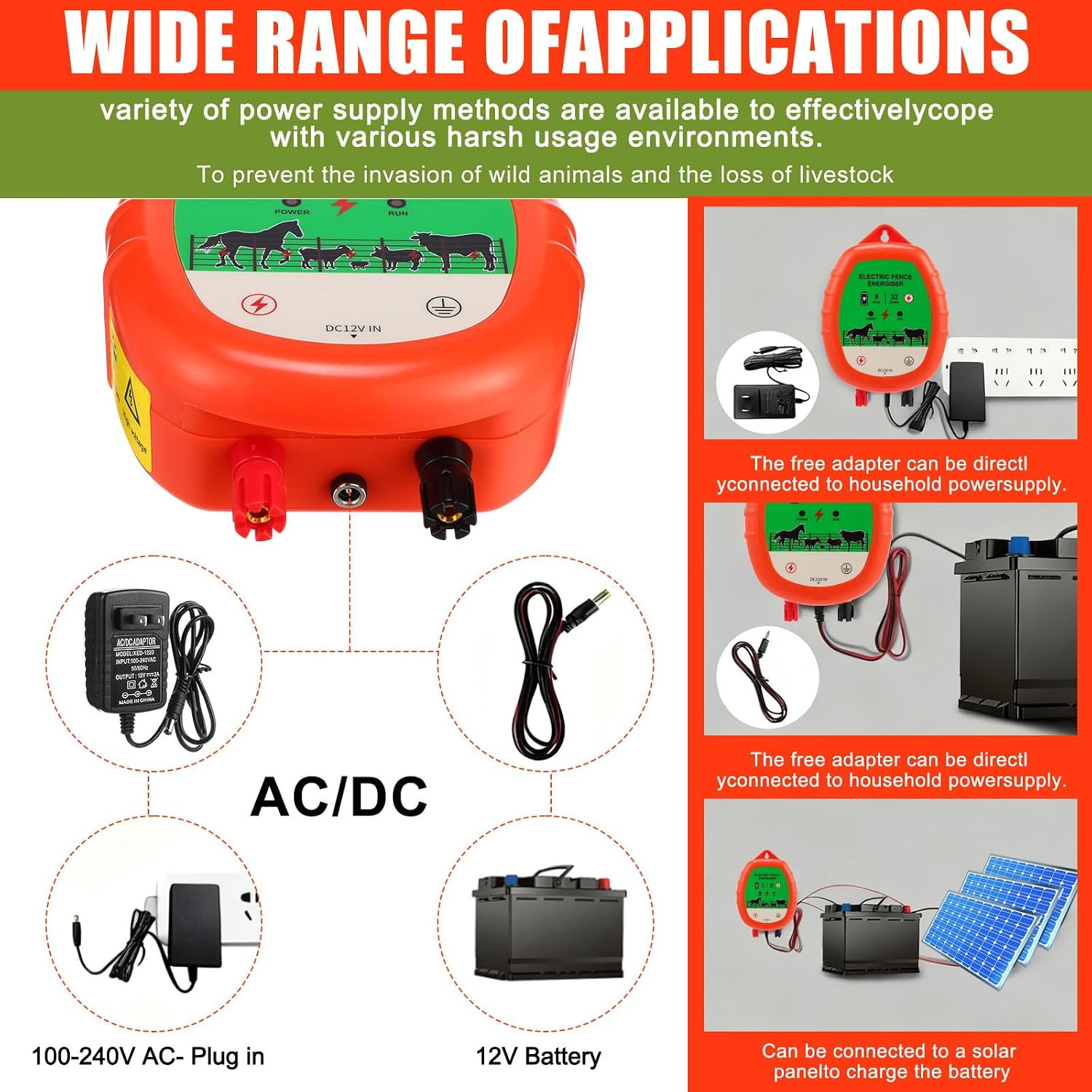 8 Mile Electric Fence for Livestock, 12Kv 2J Electric Fence Charger 50 Black Ins