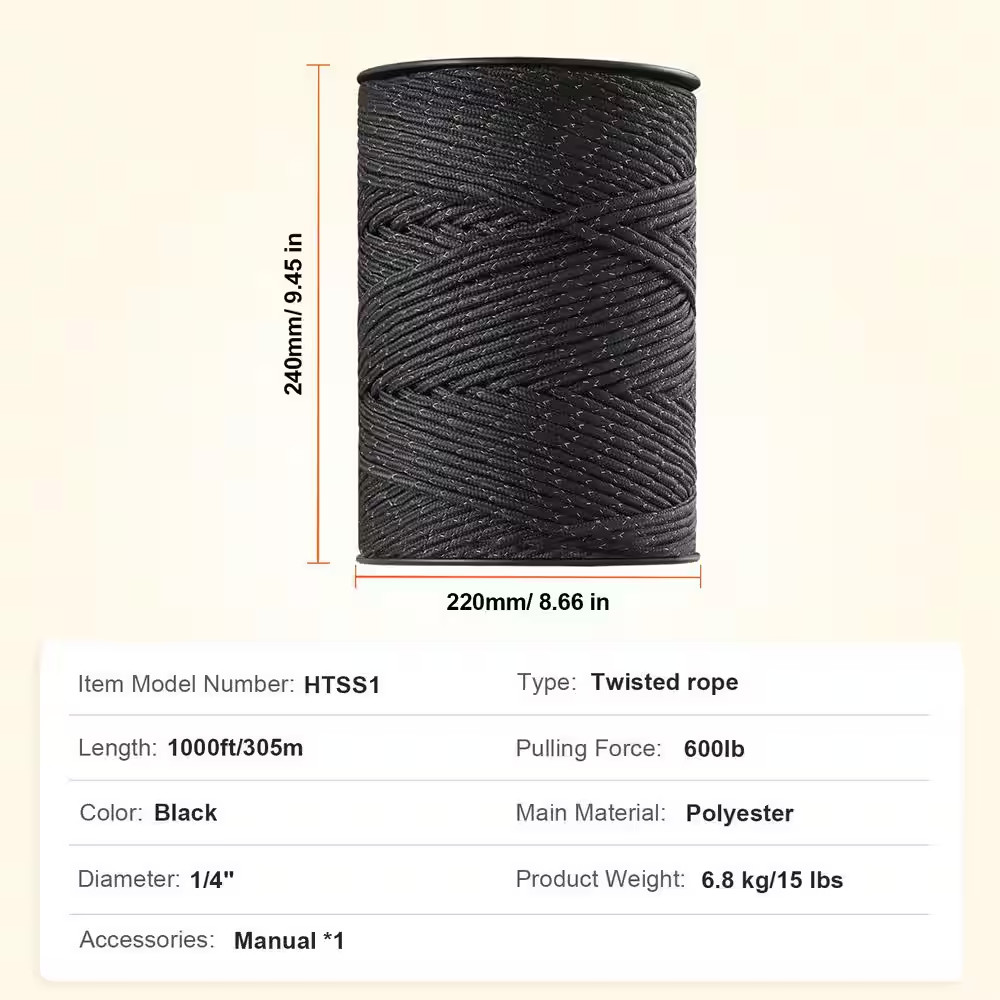 Electric Fence Wire 1000 Ft. 305M Portable Polywire 1/4 In. Diameter 2 Copper St
