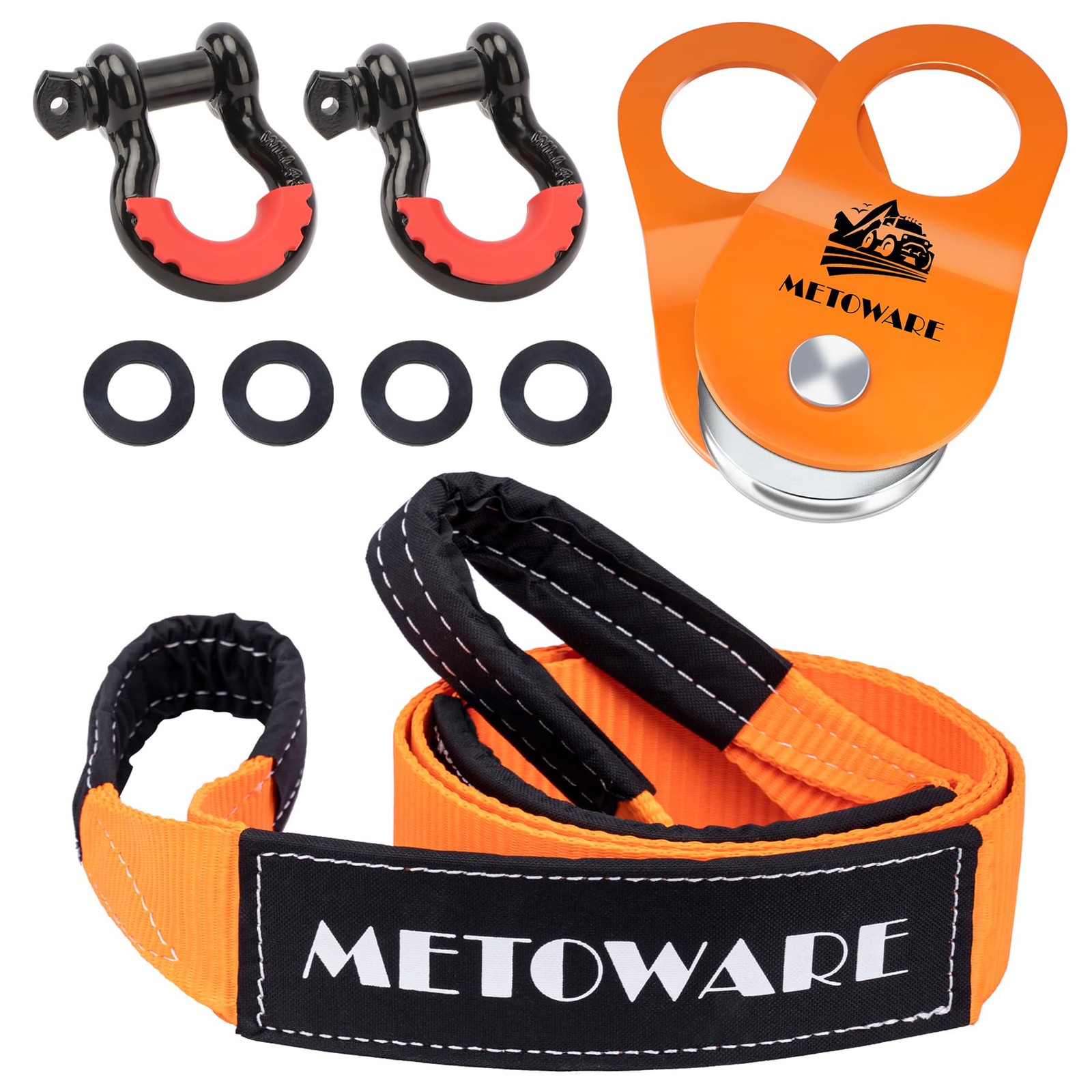 Offroad Recovery Kit 10 Ton Winch Snatch Block, Tree Saver Strap & D Ring