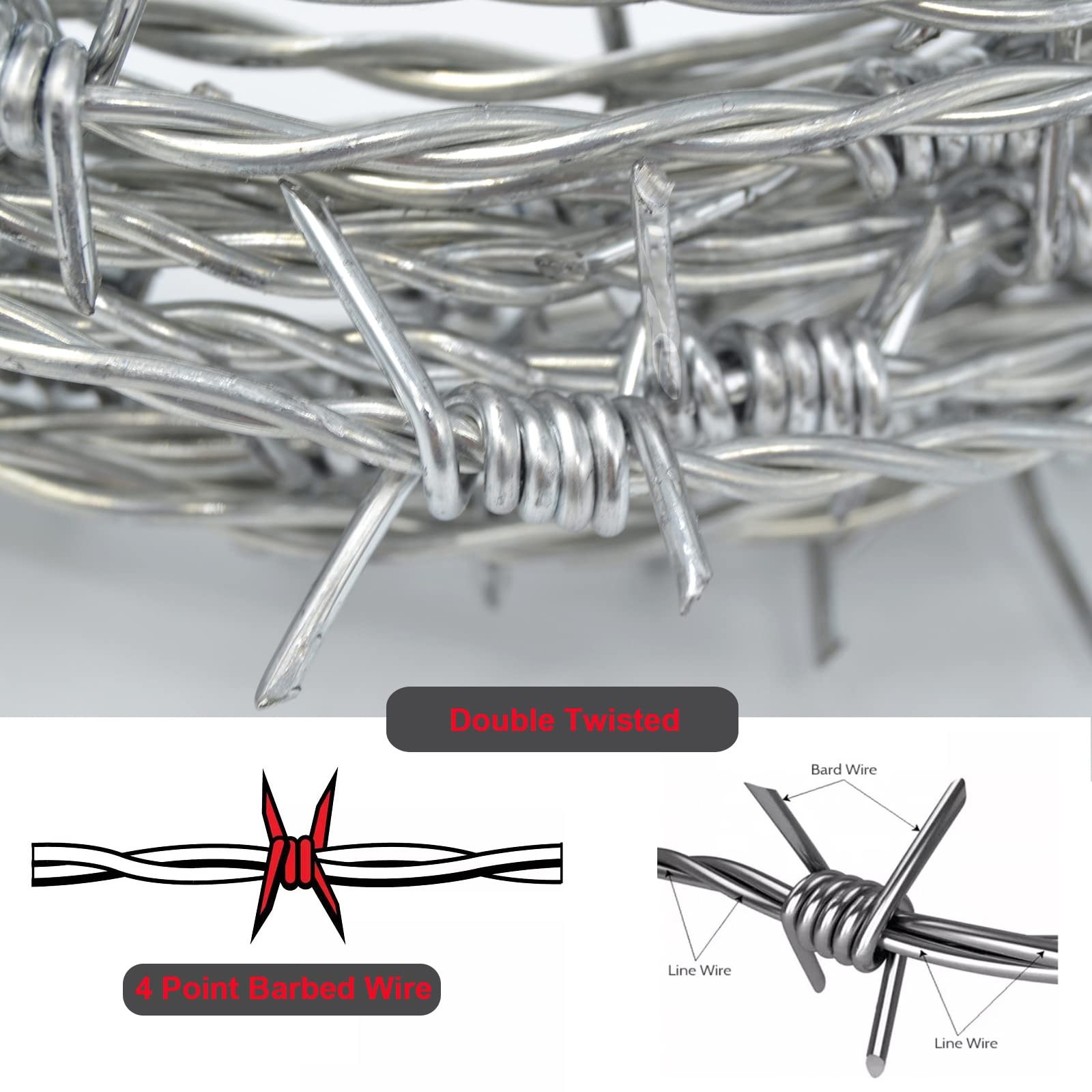 YAGJIA Barbed Wire 50 Ft, 4 Point Barbed Wire Fence, Hot-Dip Galvanized Barb …