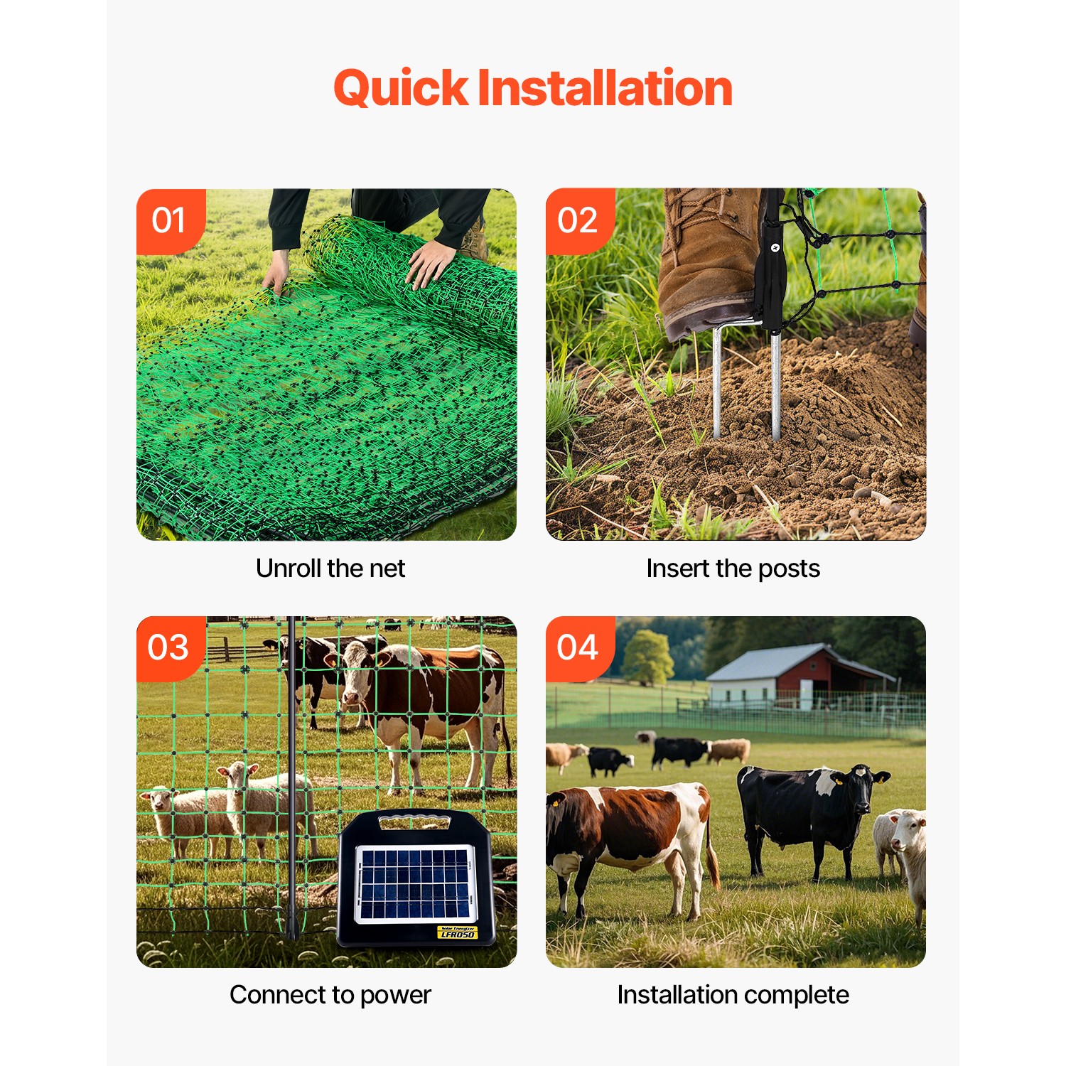 VEVOR Electric Netting Fence Kits Sheep Fencing 42.5″H x 164’L with Posts Spikes