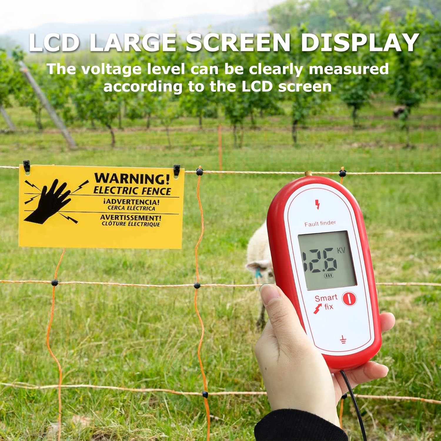Electric Fence Voltage Tester, Handheld Fence Fault Finder Fence Tester for Farm
