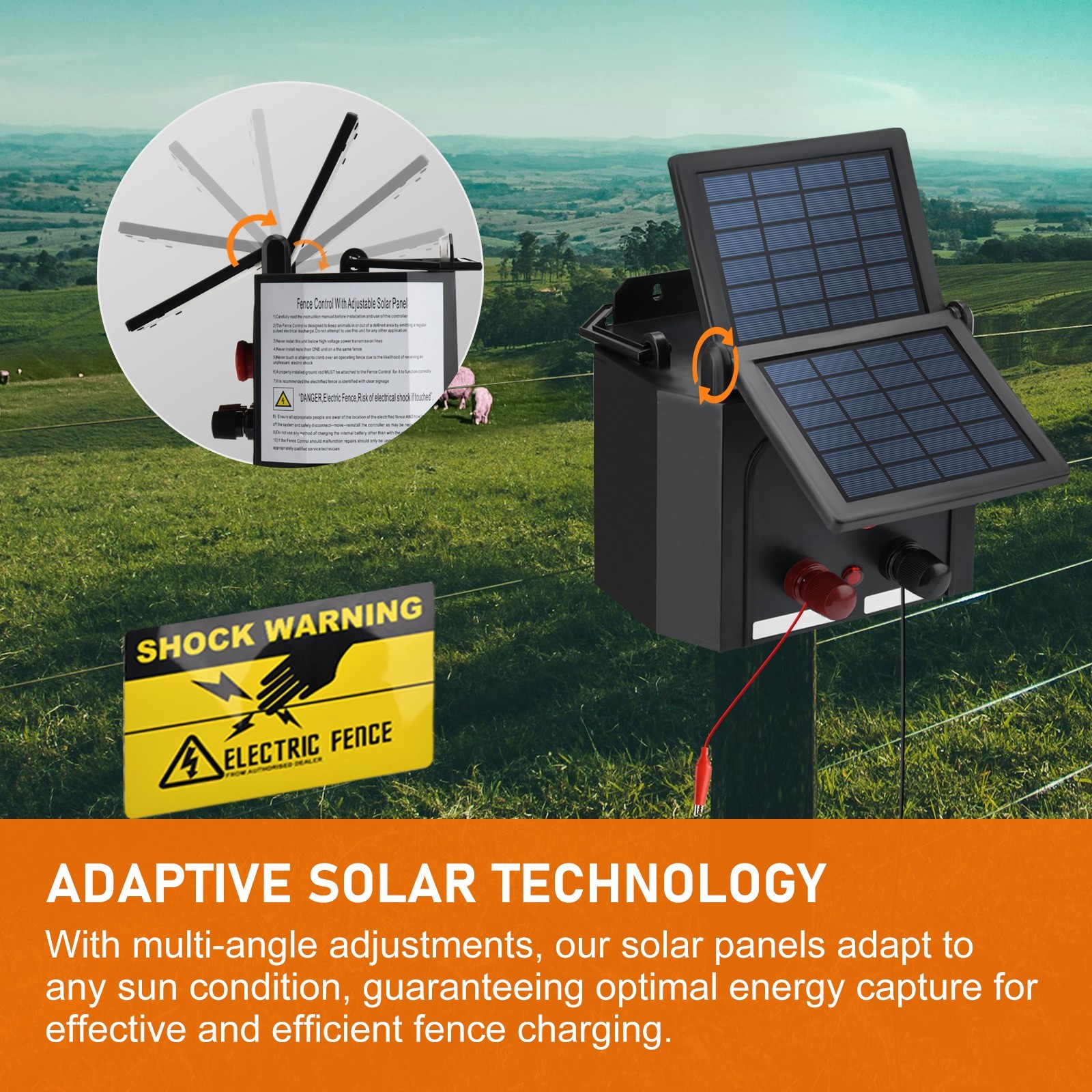 Solar Electric Fence Charger 0.15 Joule Electric Fence Energizer 3 Miles Range