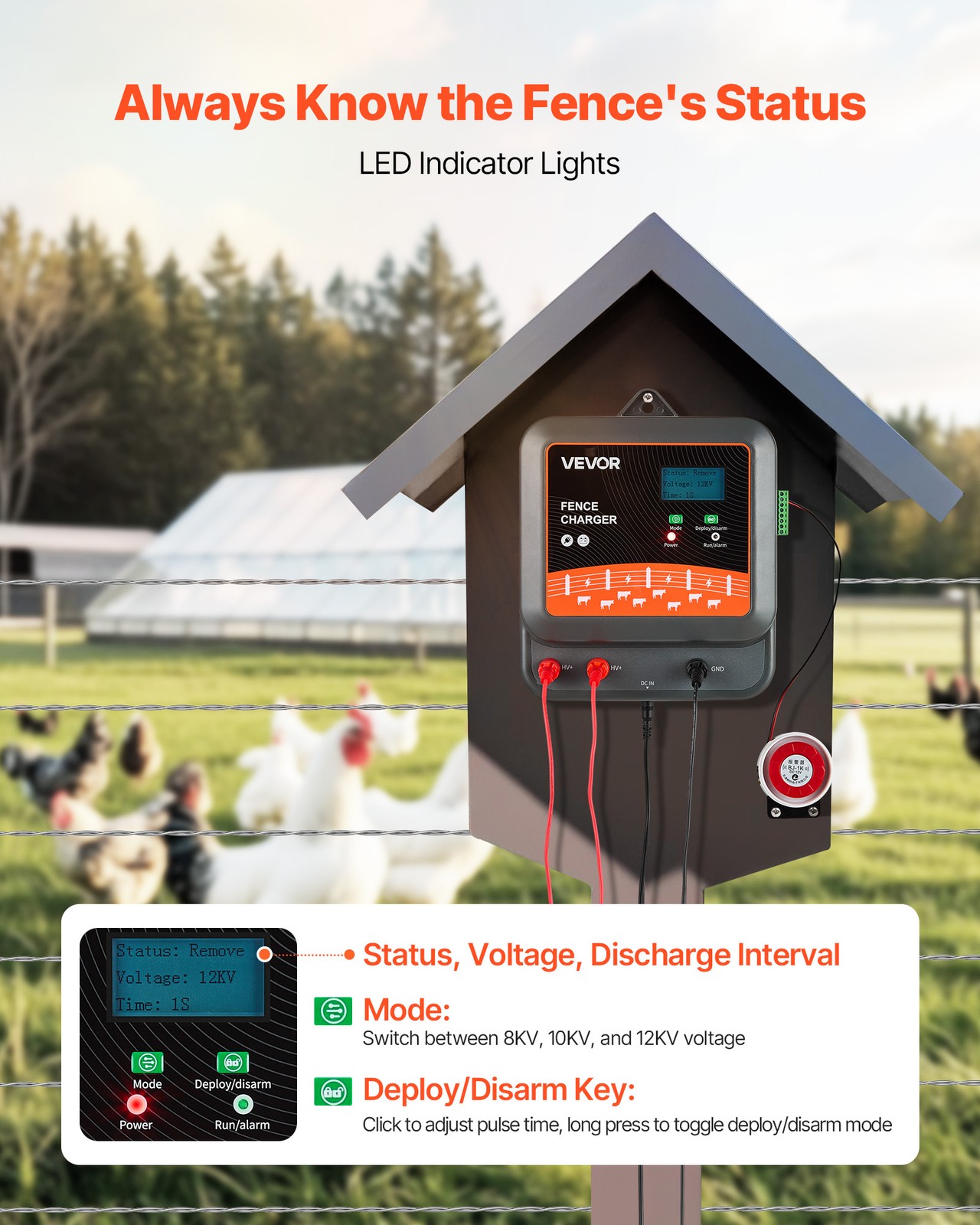 VEVOR 2J/3J/5J Multi-Powered Electric Fence Charger Energizer 6.2 Miles Range