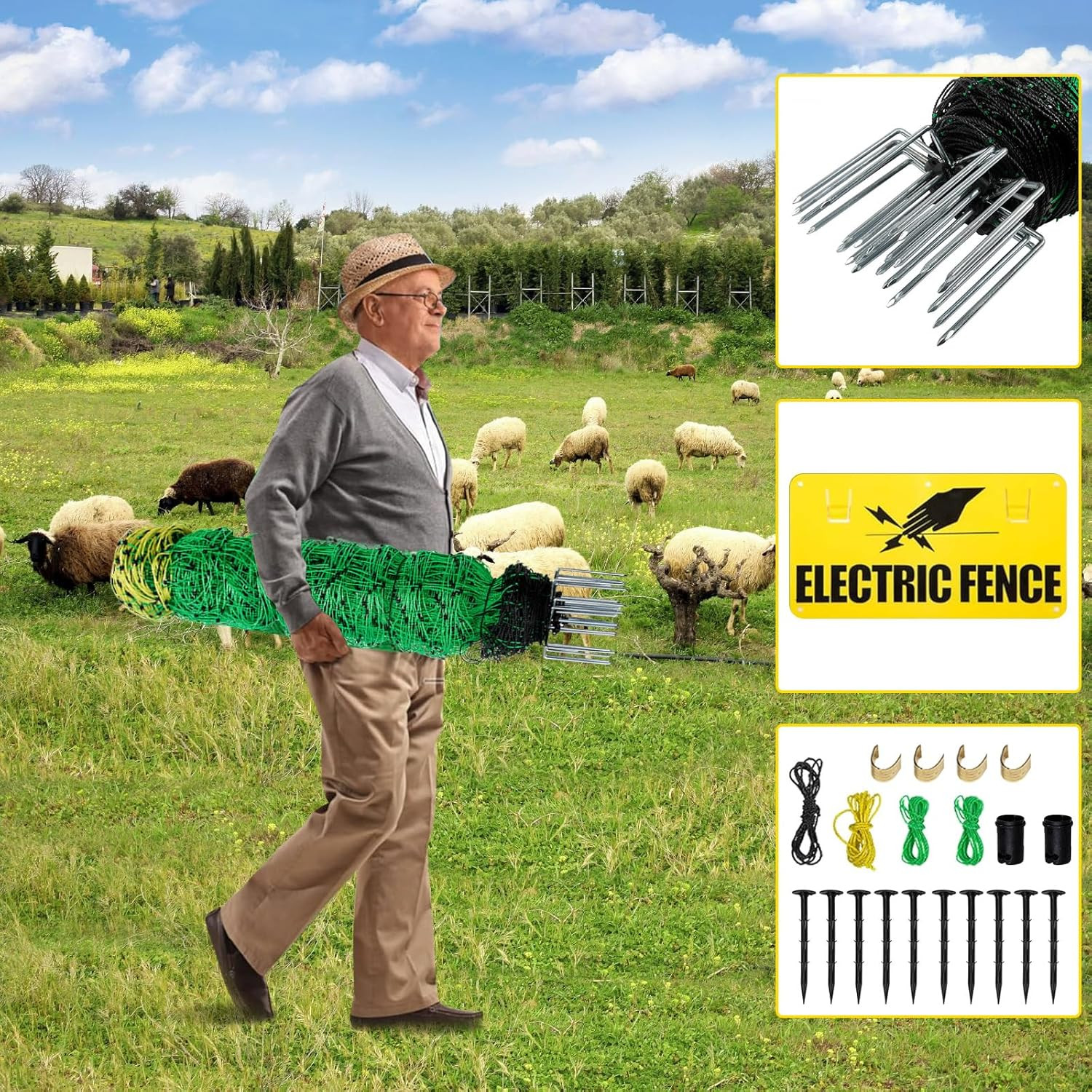 Electric Fence Netting, 164’L X 42.5″ H Movable Livestock Nets for Sheep, Hogs,