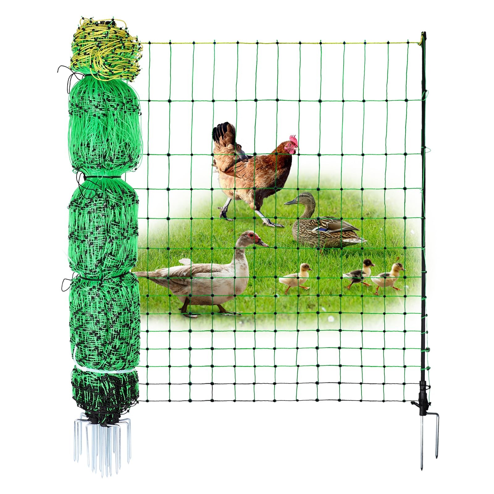Electric Poultry Netting, 48 x 164′ Electric Fence Netting with Double Spiked