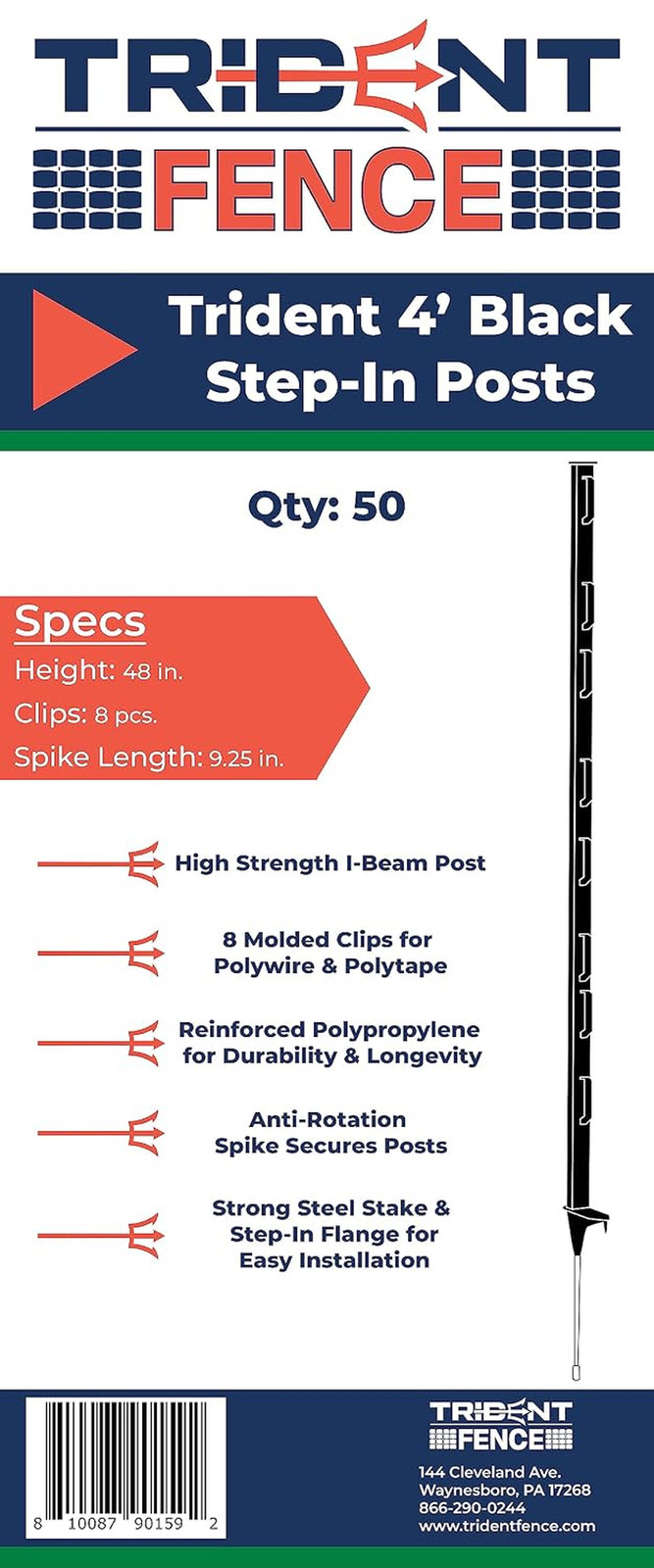 4′ Poly Step-in Posts – Temporary Fence – Electric Fence (50 Pack – Black)