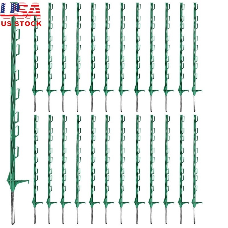 Electric Fence Posts Step-In 48in UV Resistant 8 Clips Durable Ground Stake New