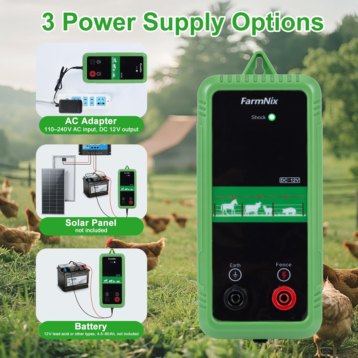 10KV Electric Fence Charger,5 Miles Electric Fence 1 Joules Pulse Energy,Waterpr