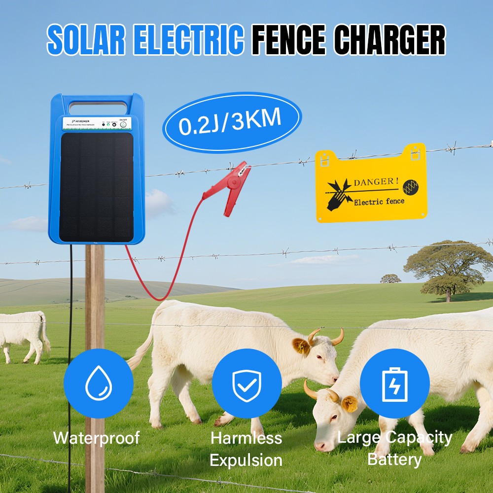 0.2J 8KV 3W Solar Power Fence Charger 2-3 Mile Poultry Electric Fence Energizer
