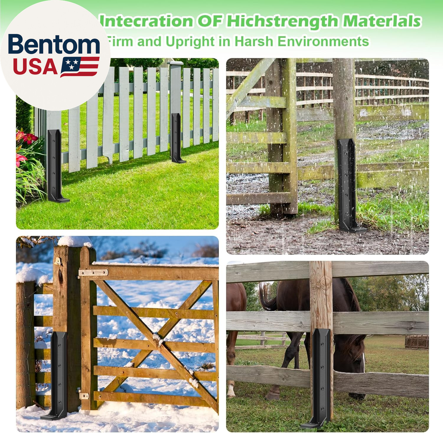 8 Pcs Fence Post Repair, Heavy Duty Fence Post Kit Anchor Ground Stakes for Repa