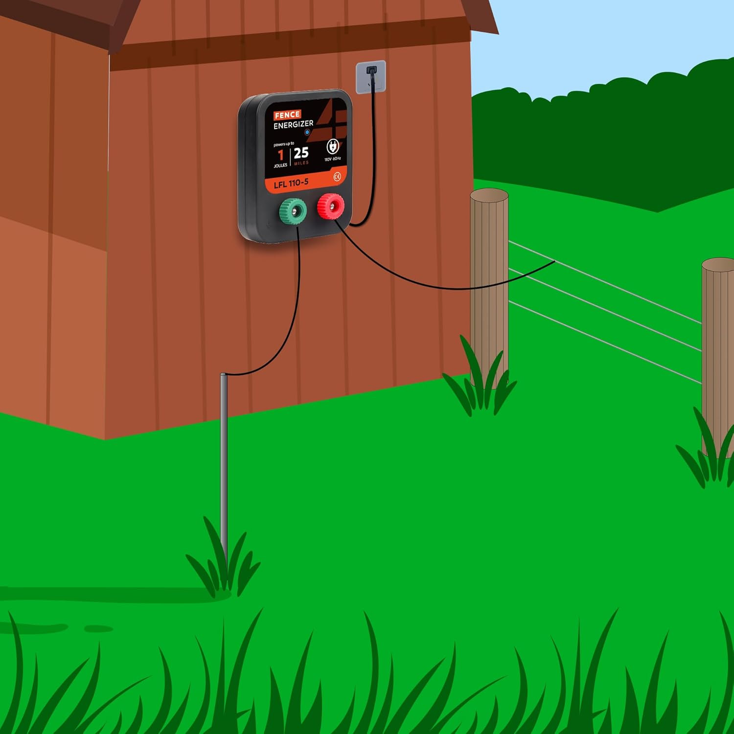 Electric Fence Charger, 1 Joule Ac Powered Output Voltage 10Kv, 25 Mile 80 Acres