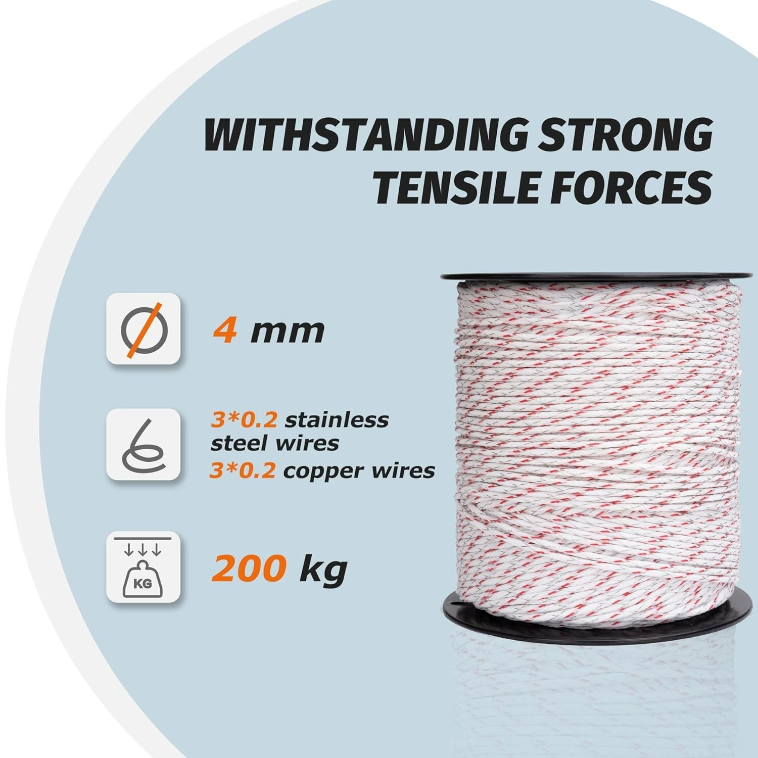 Electric Fence Wire 1312 ft 400m, 1/6 inch (4mm) Electric Fence Rpoe 6 Braided