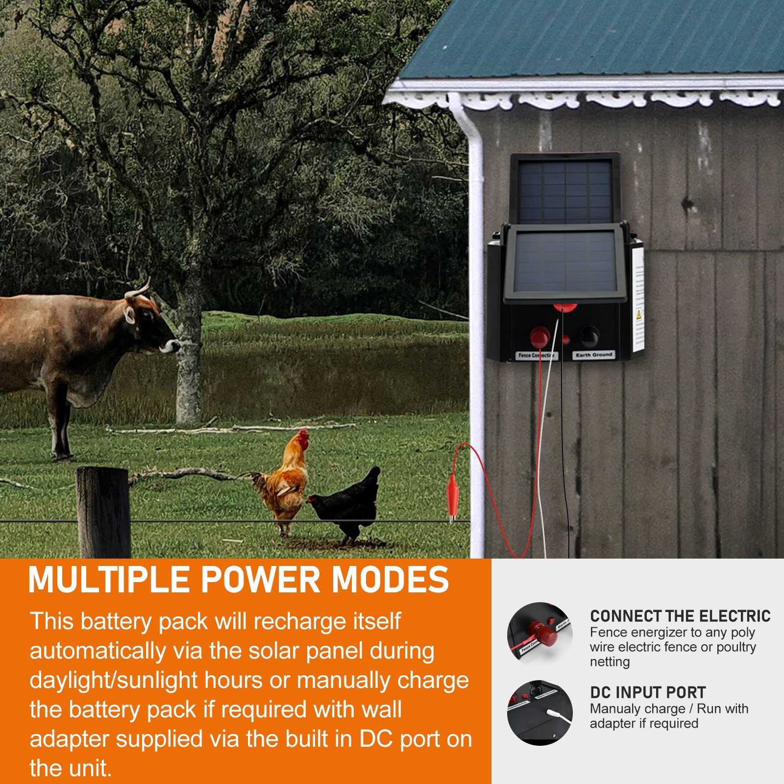 Solar Electric Fence Charger 0.15 Joule Electric Fence Energizer 3 Miles Range