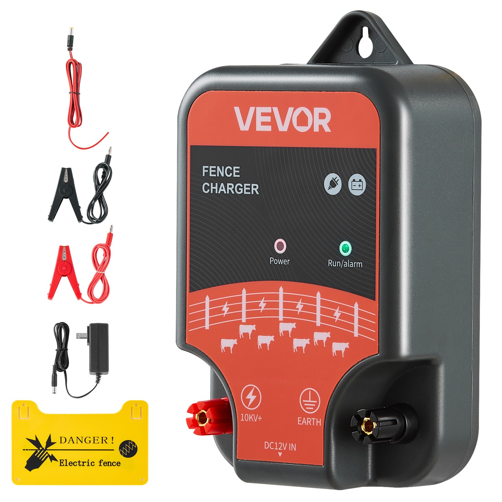 VEVOR Electric Fence Charger 10kV 2J AC DC Electric Fence Energizer 1.86m Range