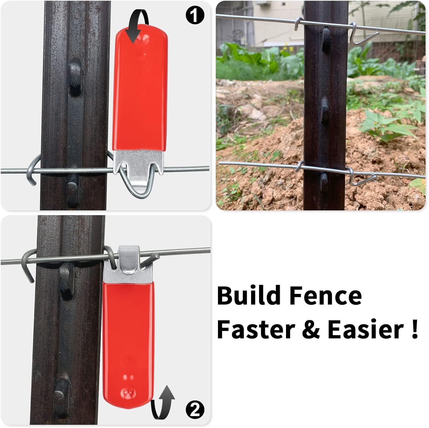 T-Post Clip Tool for Fence Wire Twisting – Red Rubber-Coated Handle (2 Pcs)