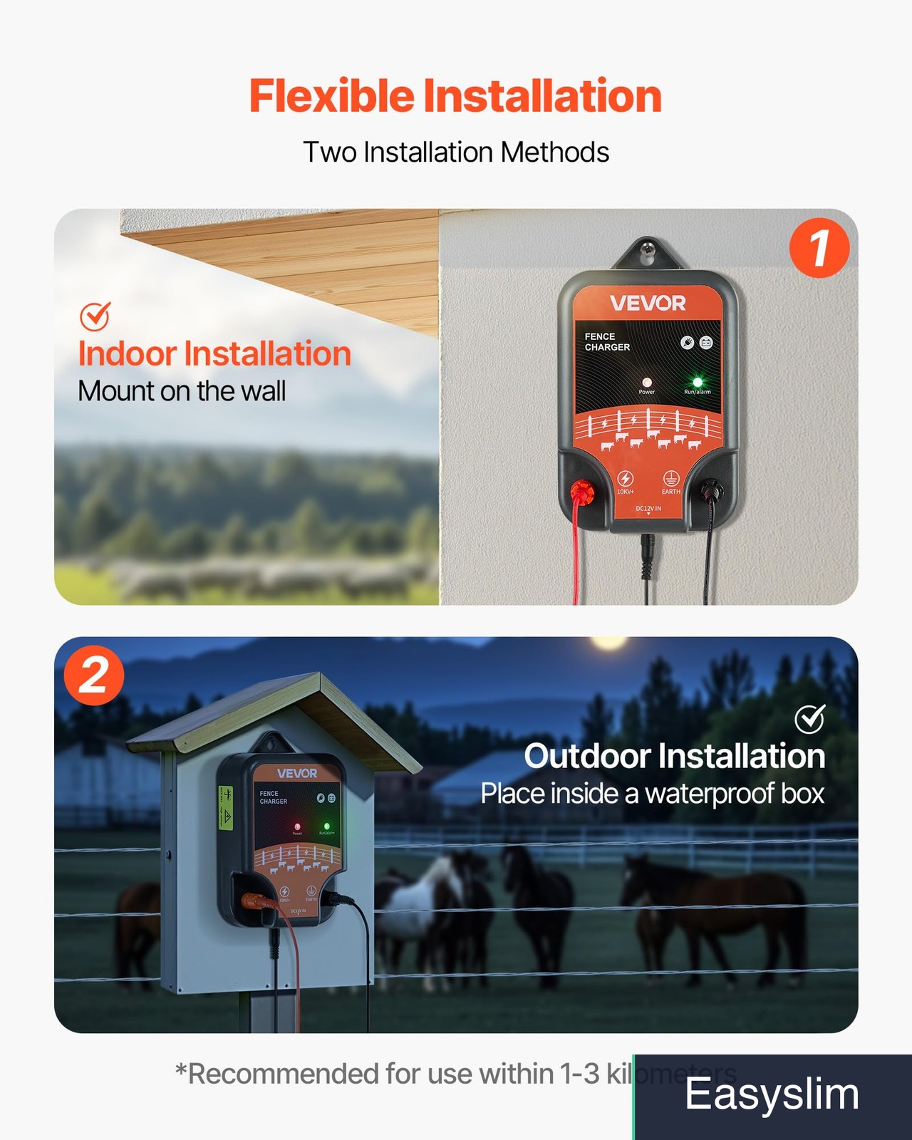 Electric Fence Charger 10kV 2 Joule AC DC Solar Power LED Indicator