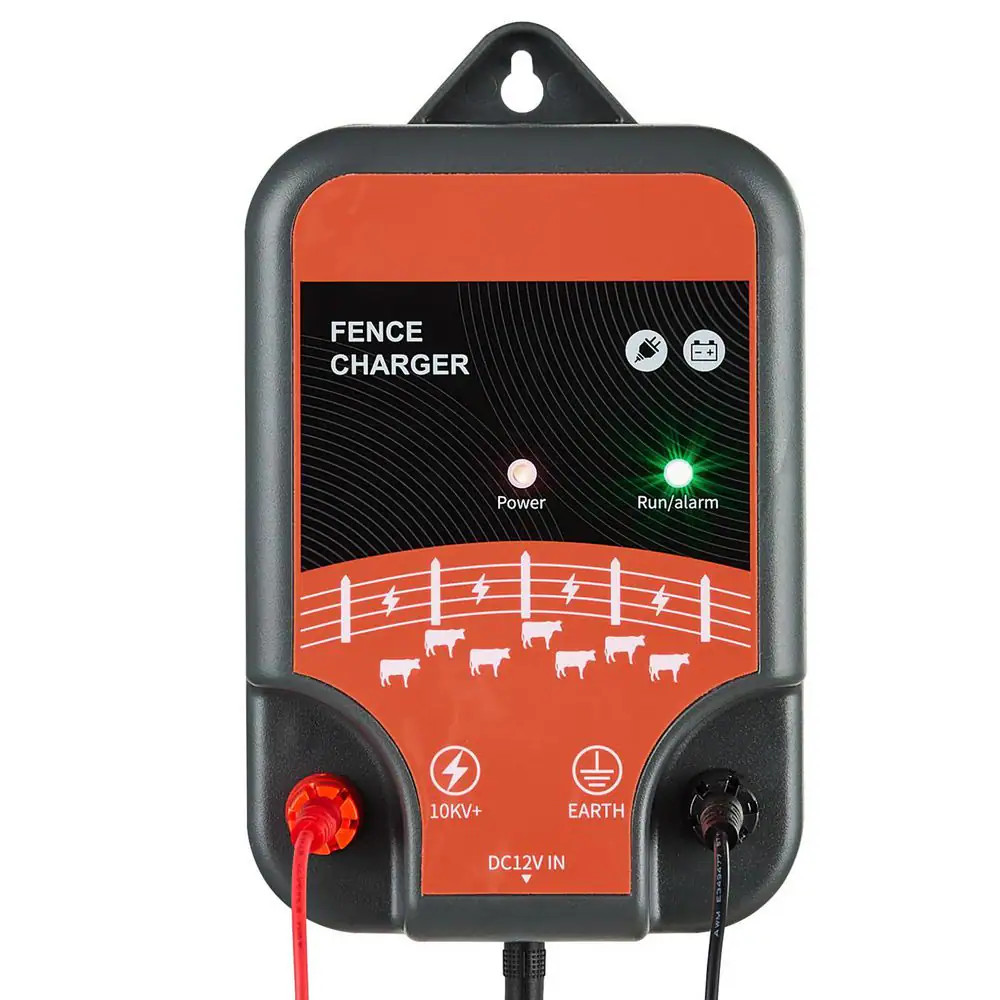 10Kv 2J Electric Fence Charger, AC DC Energizer with LED, 1.86 Miles Range, Plug