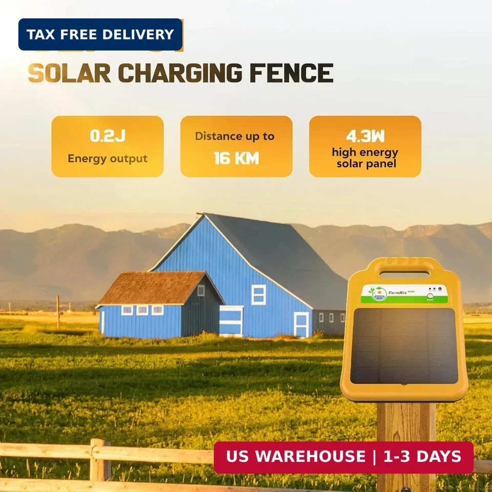 Solar Electric Fence Kit for Livestock,10 Miles Fence Charger,8KV Output Electri