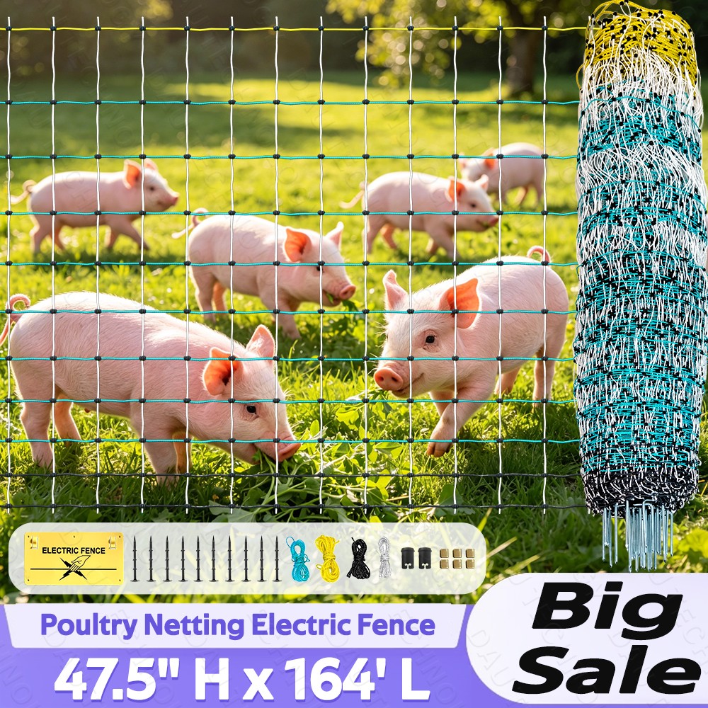 Portable Livestock Netting Electric Fence kit with Posts Spike 47.5″ H x 168′ L