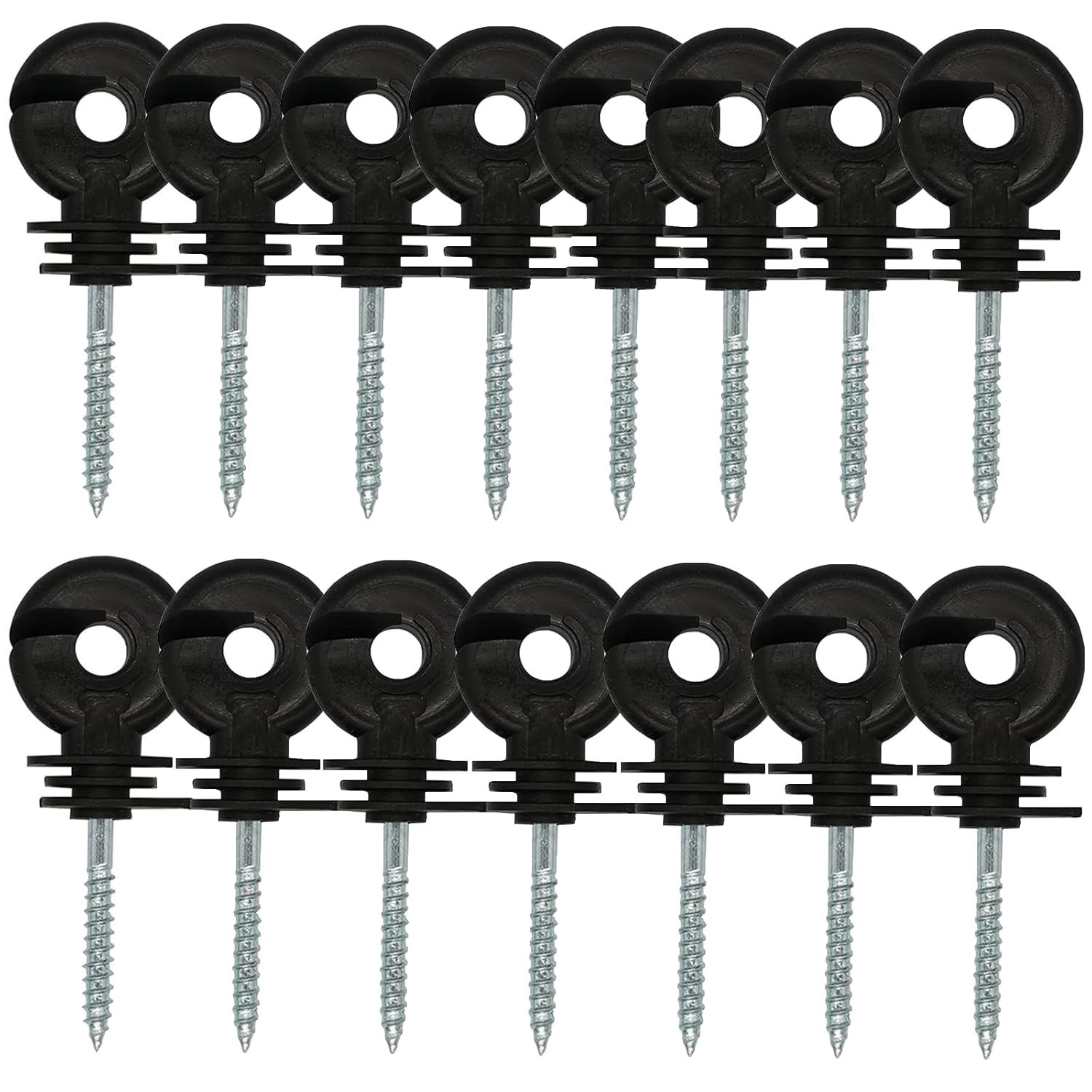 Electric Fence Insulators 15 Pack Screw In Black Ring Holder For Wire Posts Poly
