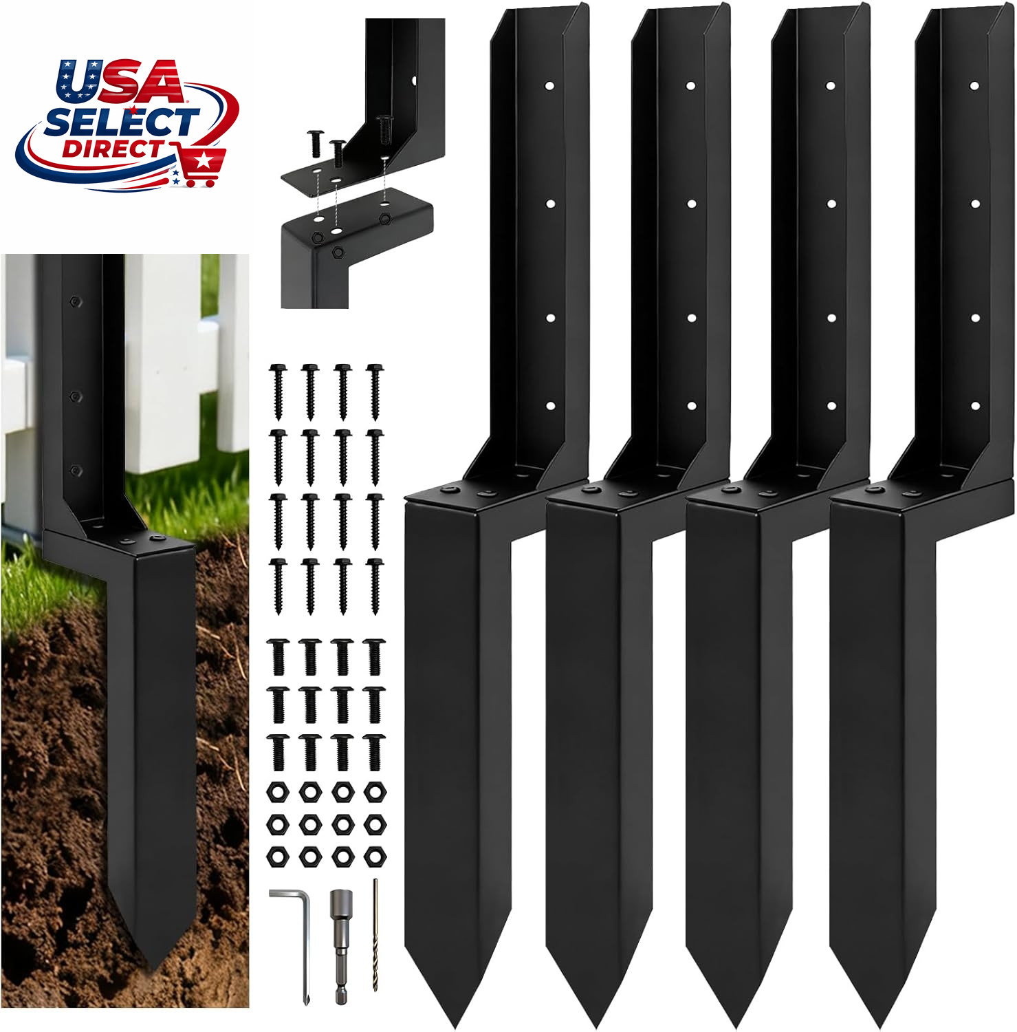 Heavy Duty Fence Post Repair Kit – 4-Pack Ground Stakes for Support