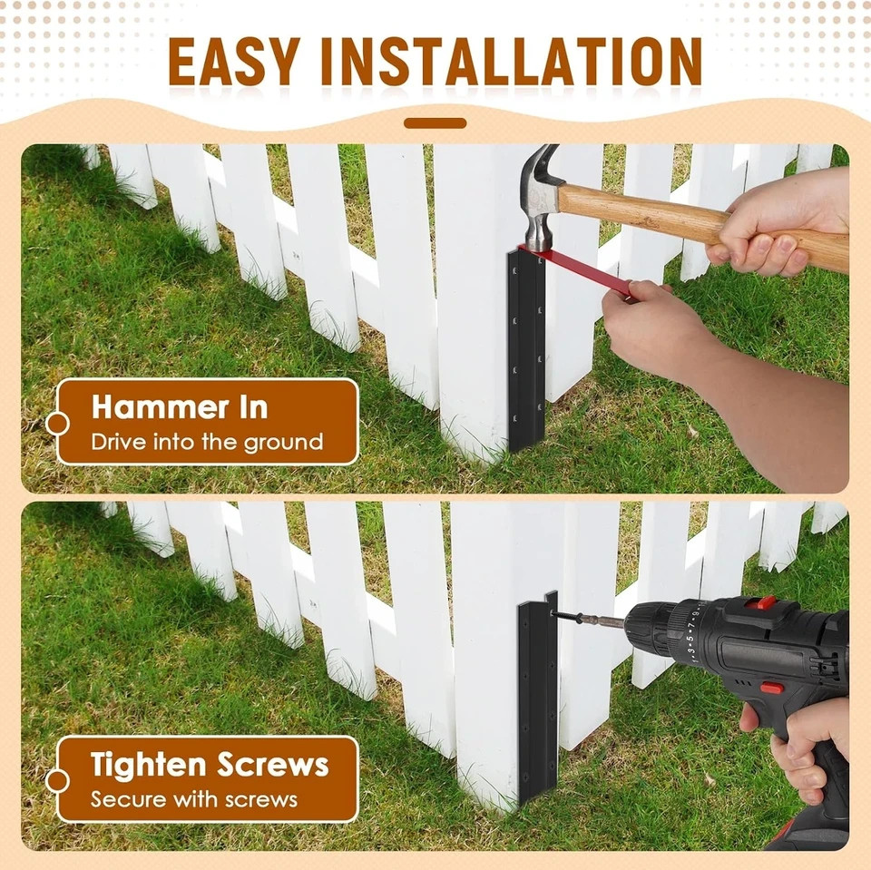 10 Pack Fence Post Repair Stakes –14 Ga Heavy-Duty Steel Fence Post Support Kit