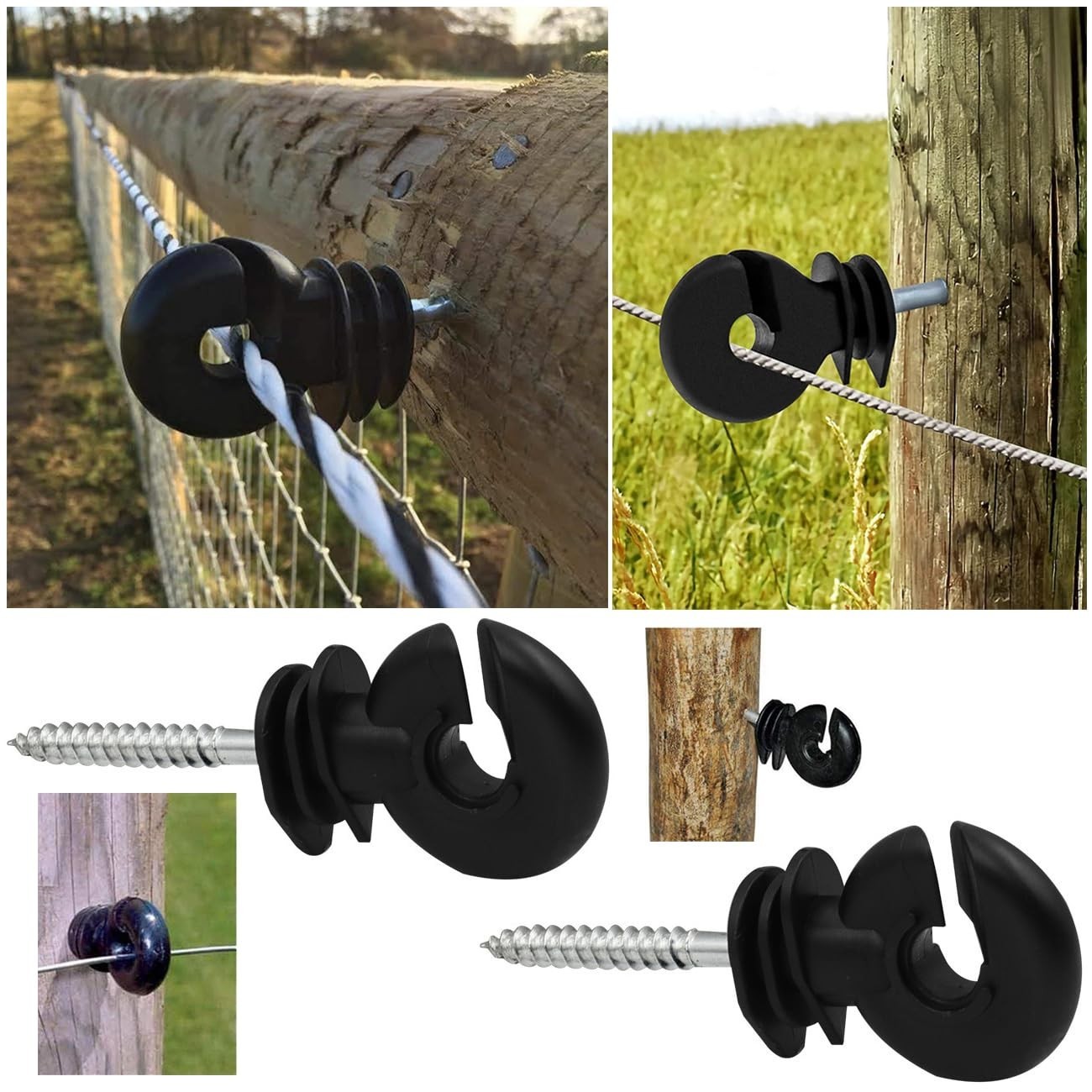 Electric Fence Insulators 15 Pack Screw In Black Ring Holder For Wire Posts Poly