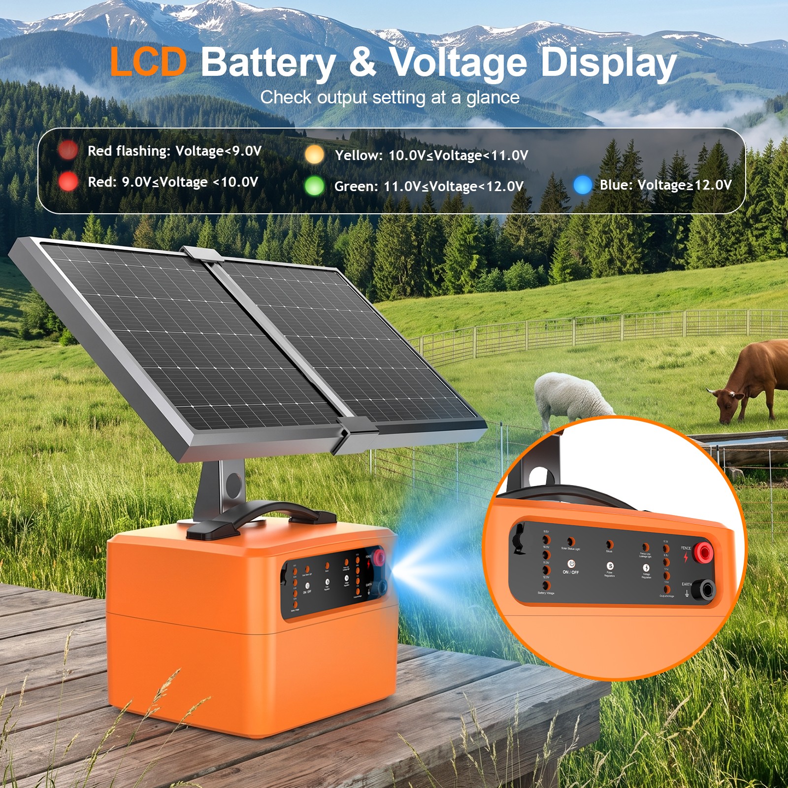 30-Mile 15W Solar Electric Fence Charger Fence Energizer Day/Night for Livestock