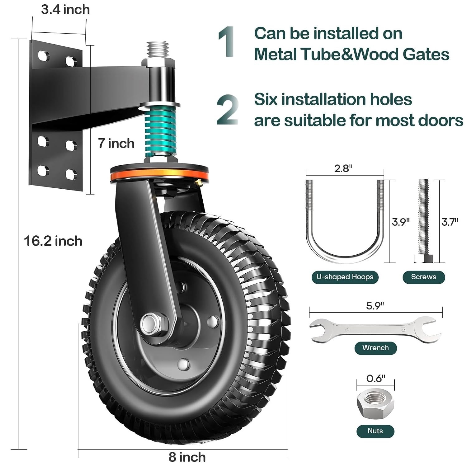 Easy Install Gate Wheel – Fits Metal & Wood Gates