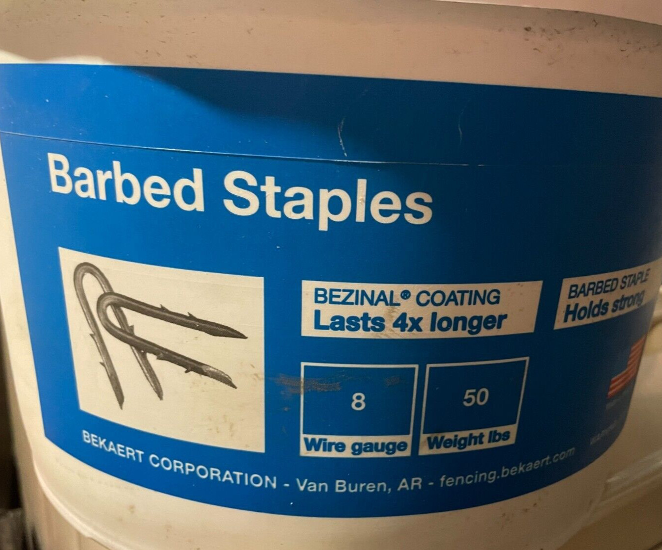 Bekaert 8-Gauge Double Barb Bezinal Coated 1.75″ Fence Staples 50-Lb. Bucket