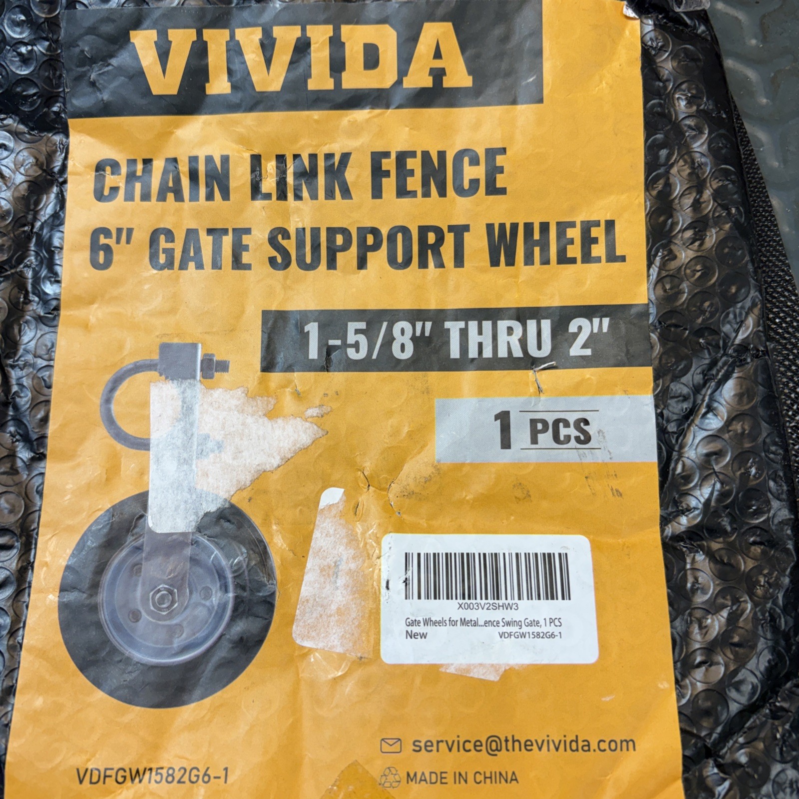 6″ Single Swing Gate Wheel For 1-5/8″ or 2″ [1-7/8 OD] Round Gate Frame