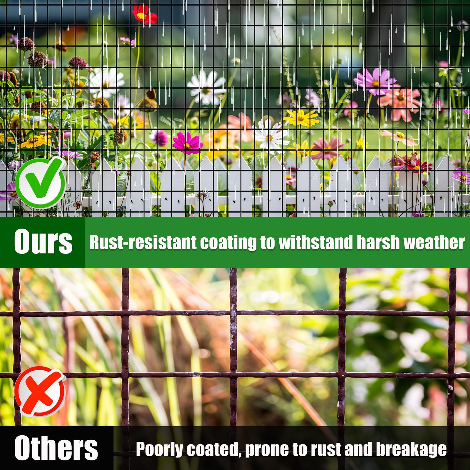 24 in x 25 ft Welded Wire Mesh Fence, 2 in × 3 in 15GA Black PVC Coated Garde…