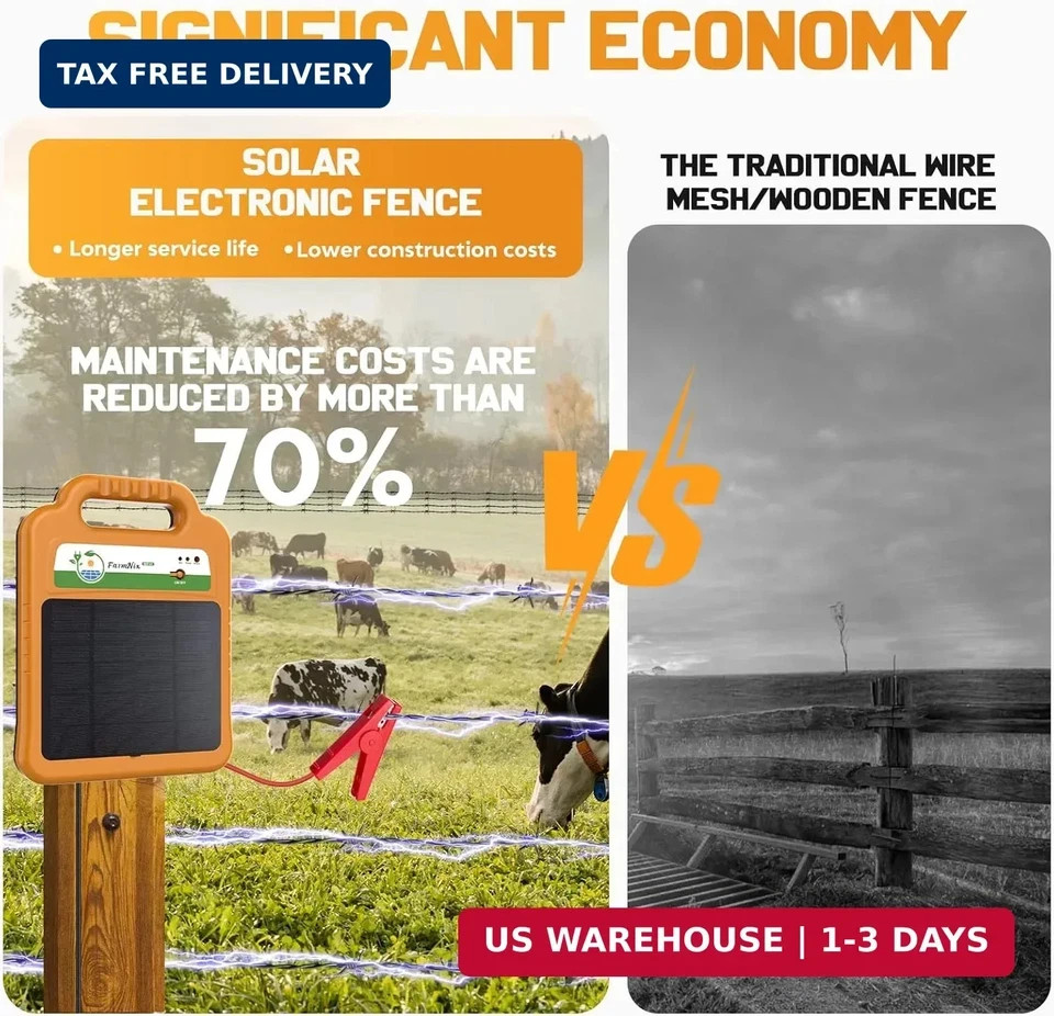 Solar Electric Fence Kit for Livestock,10 Miles Fence Charger,8KV Output Electri