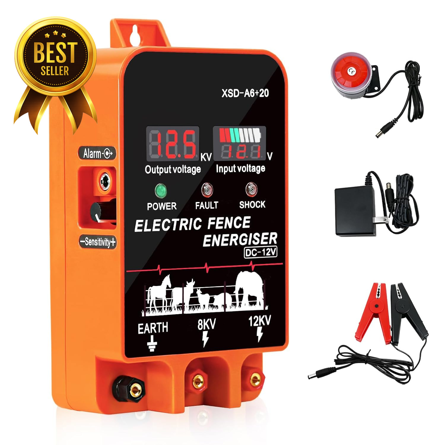 5.5J Electric Fence Charger Energizer 10 Mile AC/DC 12V 8KV/12KV Alarm