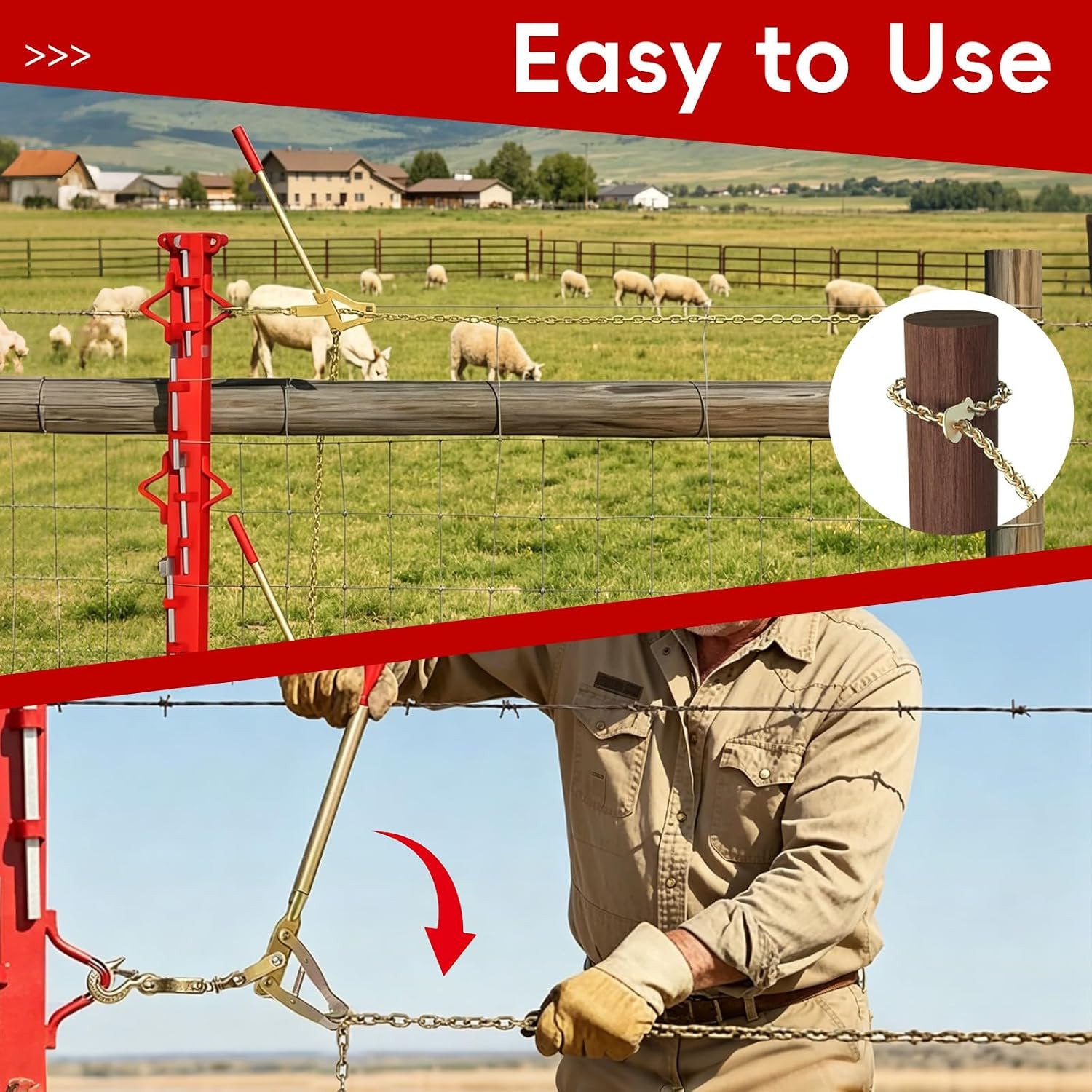 Heavy Duty Galvanized Steel Wire Fence Stretcher Tool, Wire Tensioner with 20FT