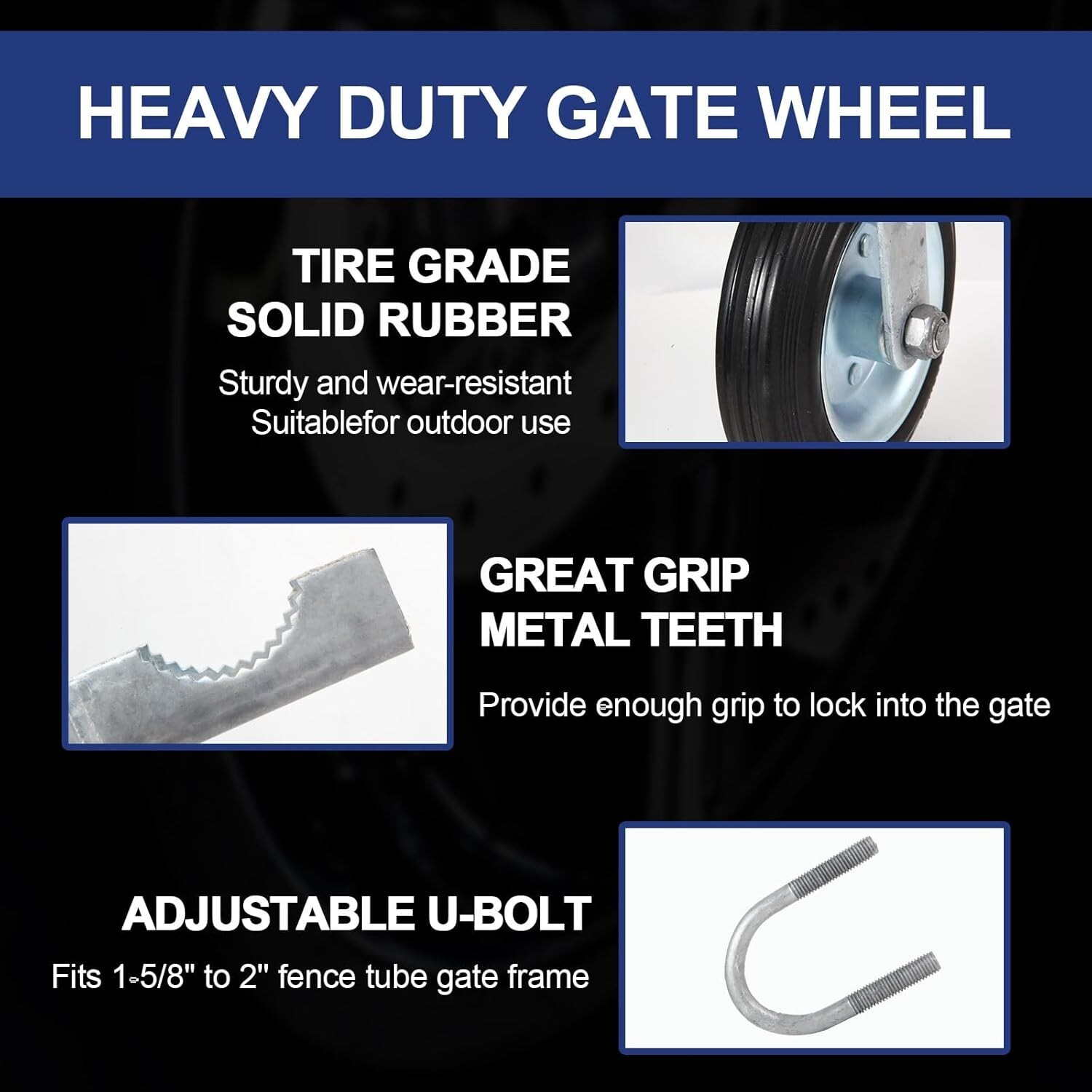 6″ Gate Helper Wheel for Metal Swing Gate with 1-5/8″ Thru 2″ Gate Fames Heavy