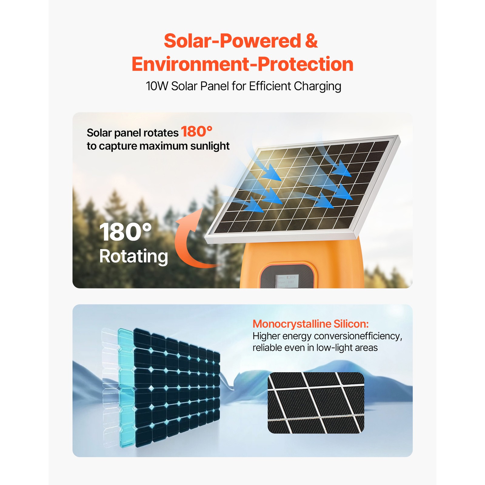 10W Solar Electric Fence Charger 1J 10kV 1.86 Miles Livestock Fence Energizer