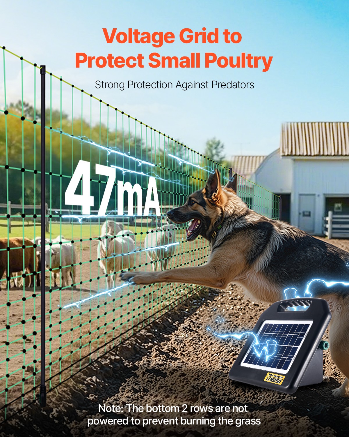 VEVOR Electric Fence Netting 50″H x 164’L Portable Livestock Net Mesh Fence Post